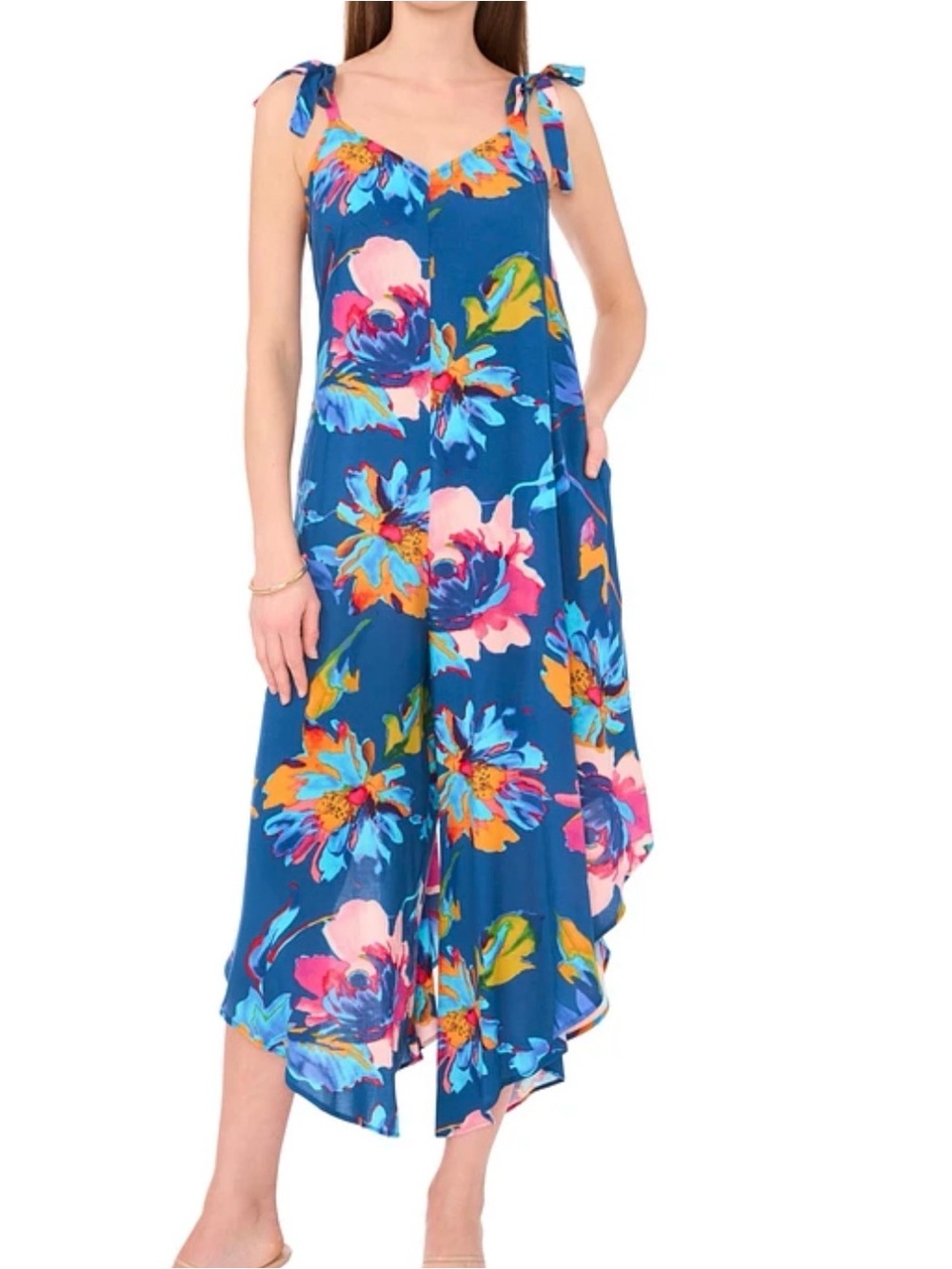 Vince Camuto Blue Floral Wide Leg Jumpsuit